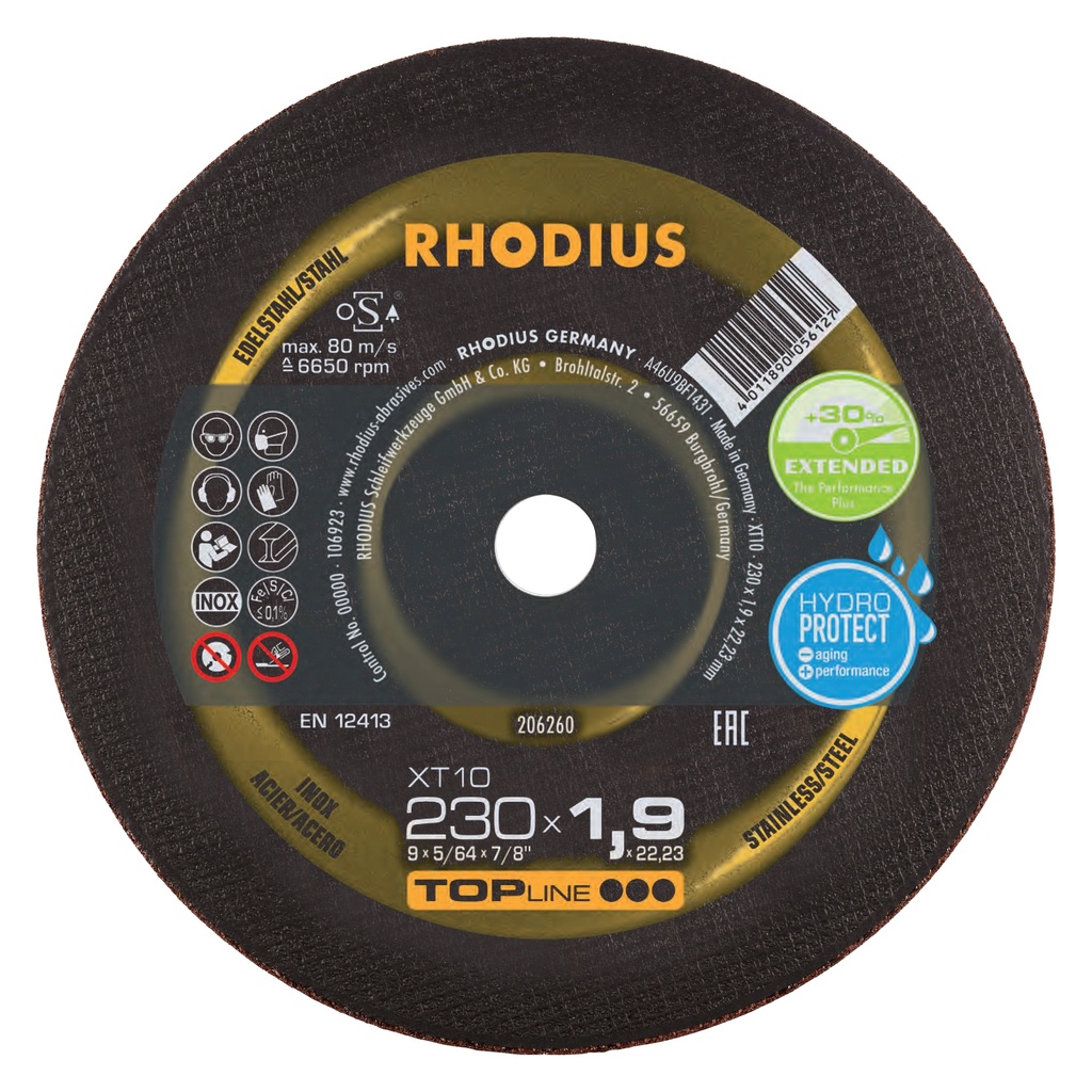 [34943] Disco de Corte XT10 Topline Iii 230X1,9X22,23MM 9" Rhodius 206260
