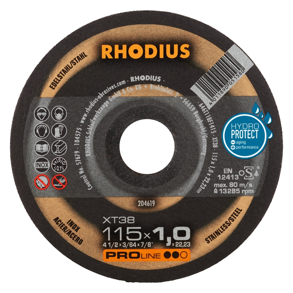 [34944] Disco de Corte XT38 Proline Ii 115X1,0X22,23MM 4 1/2" Rhodius 204619