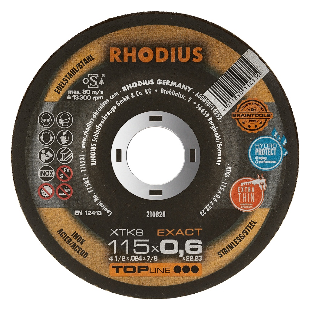 [34941] Disco de Corte XTK6 Exact Topline Iii 115X0,6X22,23MM 4 1/2" Rhodius 210828