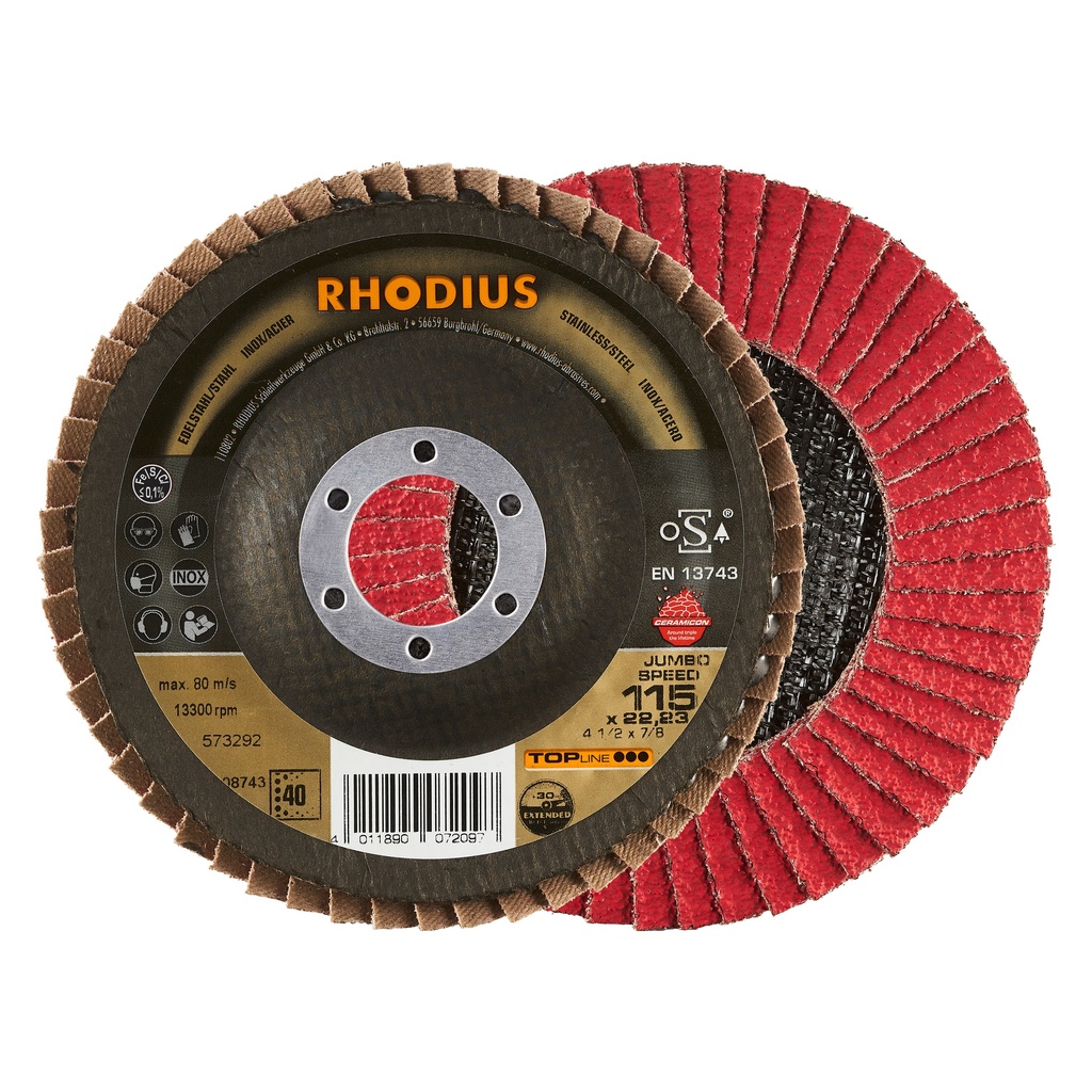 [34950] Disco Traslapado Jumbo Speed Ceramicon 115X22,23MM 4 1/2" G40 Rhodius 208743