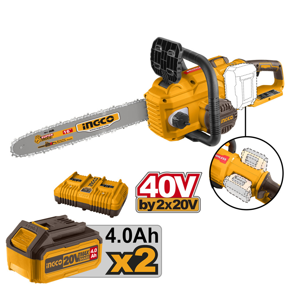 [33573] Motosierra Bl Industrial Inalámbrica + 2 Bat 4AH y Carg Rap Doble 40V/16"