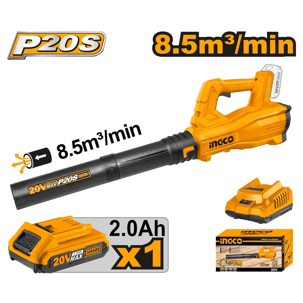 [33398] Soplador Inalámbrico + 1 Bateria 2,0AH y Cargador Normal 20V 8,5M³/MIN