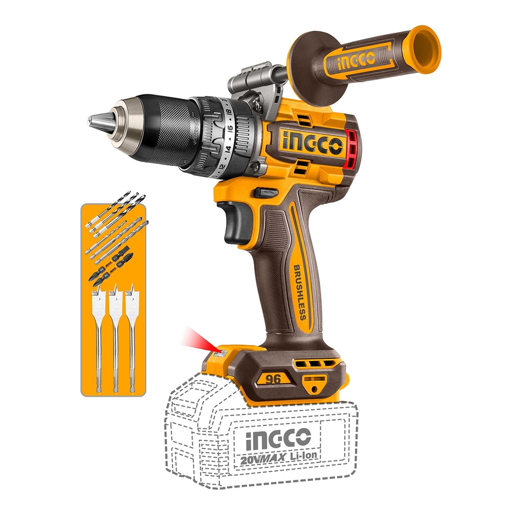 [37452] Taladro Percutor Brushless Inalámbrico Industrial + 12 Accesorios 20V / 96Nm